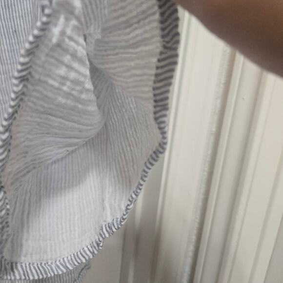 Dylan top womens size large blue white pinstripe tie up boho blouse shirt beachy - Picture 6 of 9